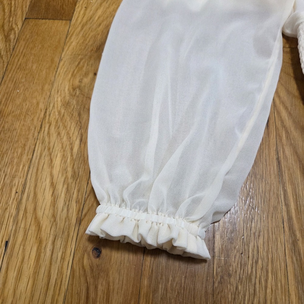 Wilfred Aritzia Tempest Smocked Chiffon Long Sleeve Ruffle Blouse Cream Small - Picture 6 of 11